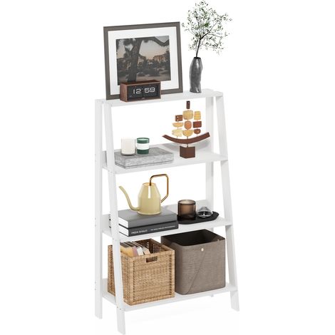 Bibliothèque À 4 Niveaux, Étagère De Rangement, Salon/Bureau, Blanc (1/5)