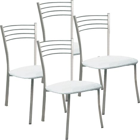 Lot de 4 Chaise de salle à manger avec pieds en métal et assise rembourrée blanche - Hauteur 91 x Longueur 40 x Profondeur 45 cm