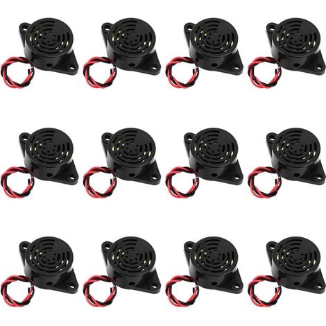 Lot de 12 alarmes électroniques SFM-27-I - Buzzer électronique piézoélectrique Actif - DC 3-24 V - avec Fil - 110 mm