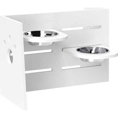 Gamelle surélevée pour chien, réglable en hauteur sur 3 niveaux, avec compartiments séparés, tapis anti-avalement, et 2 bols en acier inoxydable inclus, pour tous les grands chiens, blanche.
