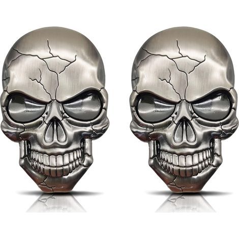 2 pegatinas de calavera metálica 3D para moto o coche, pegatinas de calavera, pegatinas para coches, pegatinas para parachoques, pegatina decorativa de demonio para vehículos, pegatina de calavera par (1/5)