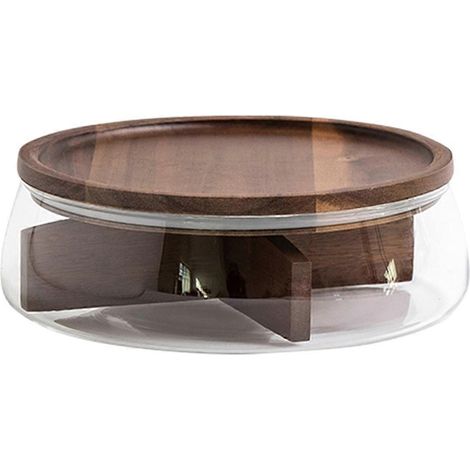 Boîte de conservation en verre avec couvercle en bois, multi-compartiments, pour fruits et collations, idéale pour la cuisine, le salon ou un bureau. (1/5)