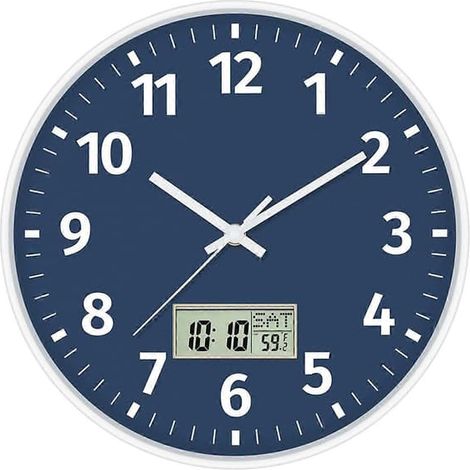 BelleRise - Horloge murale numérique avec affichage de l'heure, du jour de la semaine et de la température, silencieuse, à piles, ronde - XF35 - (1/5)