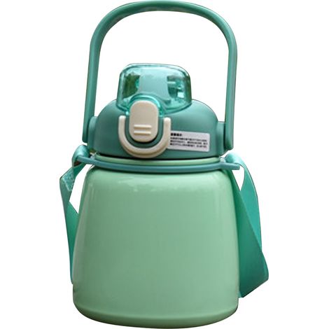 Gobelet isotherme pour femme avec paille, gobelet grande capacité pour enfant, gobelet isotherme grande capacité en acier inoxydable 304 pour étudiant, vert clair. (1/5)
