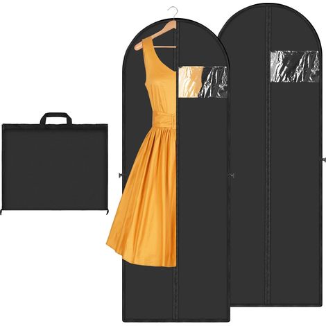 2 Pièces Housse à Vêtements Longue, Housse robe de mariée, Sac de Rangement Anti-Salissures pour Voyage, Pliable Housse Vetement Suspendre pour Manteaux Costume Robe de Soirée, 180 x 60 cm, Noir