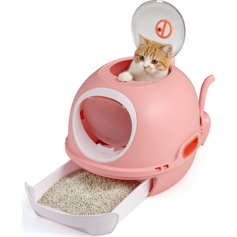 Geschlossene Katzentoilette mit Schale und Schaufel, Rosa
