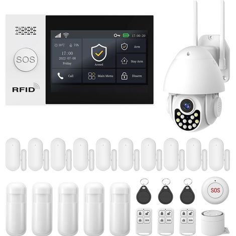 Home Alarm with HD Camera, 4.3 Inch Touch Screen, Door and Motion Sensors, 120 DB Siren, App Alerts, No Monthly Subscription (1/5)