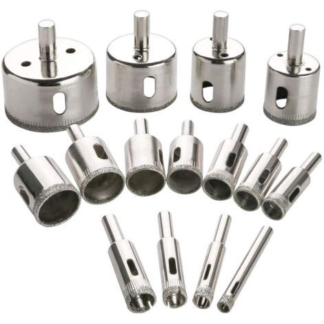 Kit de 15 scies cloches diamantées pour le verre, les bouteilles, le marbre, le granit et le carrelage (6 à 50 mm) (1/4)