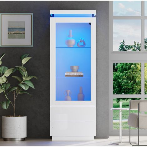 Vitrina alta 60 x 40 x 171 cm, 2 cajones, LED, blanco HAVRYA (1/5)