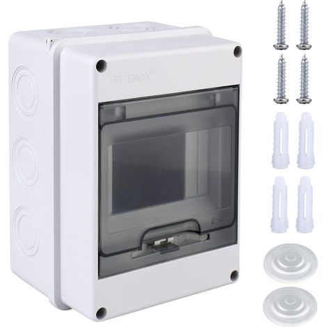 Coffret Electrique Etanche Exterieur IP65, Boîte de Protection de Distribution, 5 Modules, ABS, Gris, Boîte à Fusibles en Saillie, Installation Dans le Jardin ou D'Autres Zones (1/5)