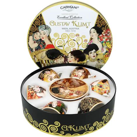 Juego de 6 tazas de espresso Carmani en una caja redonda - G. Klimt (1/5)