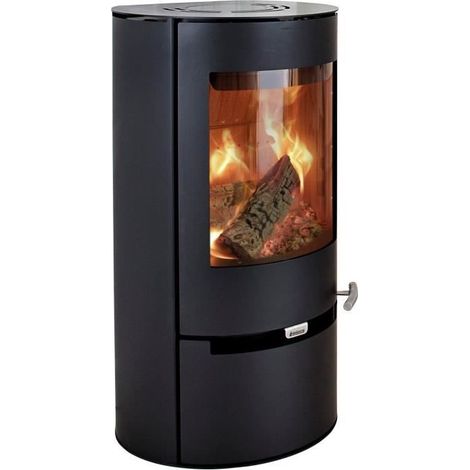 Poêle à bois vitre bombée 8 kW – Tiroir de rangement – Installation murale ou d’angle – Système Aduro-tronic pour combustion optimisée (1/5)