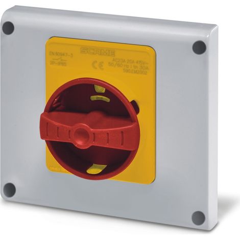 Interrupteur-sectionneur de manoeuvre d'urgence 20A 3P 690V encastré couvercle 136x125mm jaune/rouge IK09 IP65