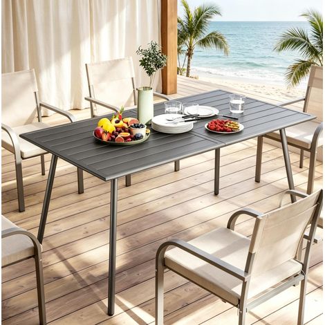 Table de jardin extérieure en acier gris 150x80x74 cm pour 6 personnes (1/5)