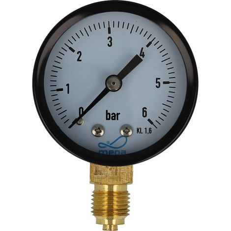 MEGA Druckmanometer 0 - 6 bar - 1/4 Zoll Anschluss nach unten Radial Ø 50 mm