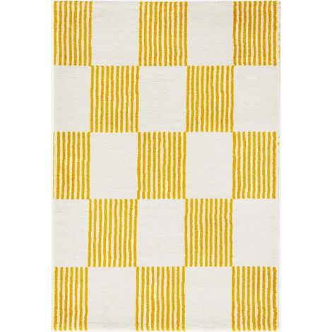Tappeto interno a scacchi giallo e bianco