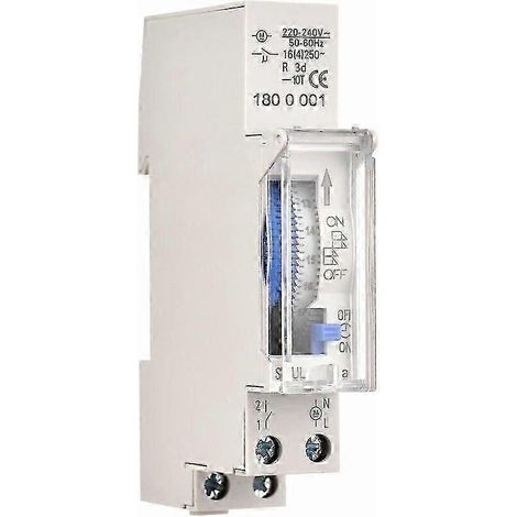 Dispositif mécanique 24 heures, fonctionnement minimum 15 minutes, montage sur rail, batterie intégrée, SUL180A AC220-240V gris. (1/5)