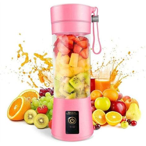 Crezuo Mini-Standmixer, tragbar, USB-aufladbar, 380 ml, Smoothie-Mixer, Milchshake-Mixer, Fruchtmixer mit 6 Klingen. - Crezuo