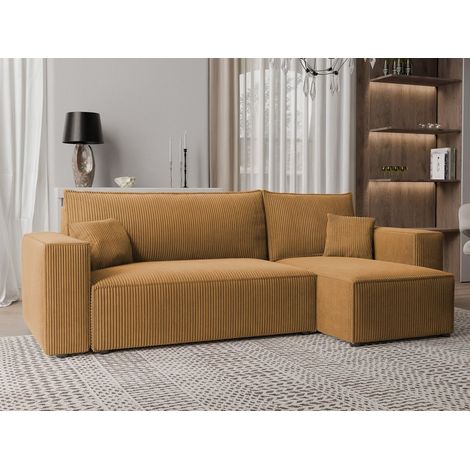 Ecksofa Schlafsofa Sofa ADARA in Stoff Poso Honiggelb Ottomane Rechts
