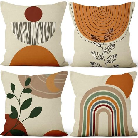 Lot de 4Housses de Coussin , 45x45cm Abstrait Arc-en-Ciel Soleil Coussin Couvertures Moderne Carré Oreiller Cas, Lin Taies d'oreiller avec Fermeture Éclair Invisible pour Canapé Voiture (1/5)