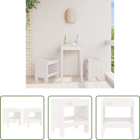 Bois de pin -  Tabourets de jardin lot de 2 blanc 40x36x45 cm bois massif pin (1/5)