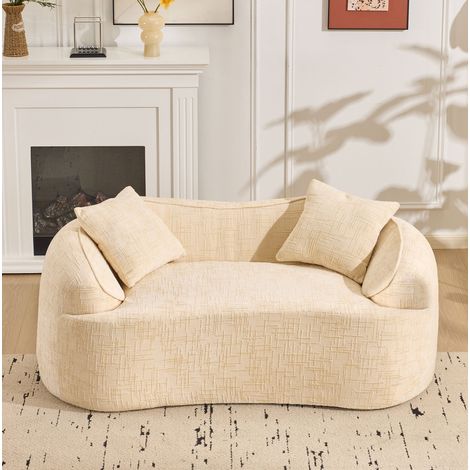 Sofá de 2 plazas curvo con reposabrazos y 2 cojines, 170 x 91 x 78 cm, beige, OKWISH (1/5)