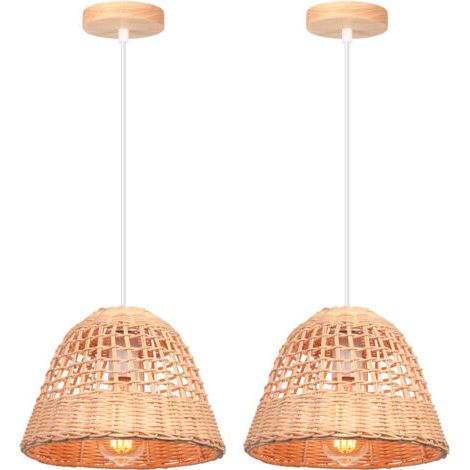 royaluxe- (2PCS) Lampe De Plafond Rétro Lustre en Bambou Lampe À Suspension d'intérieur Moderne pour Salon, Chambre, Cuisine E27