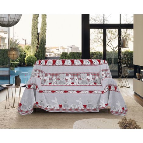 Telo Arredo Made in Italy in Cotone Grandfoulard Copritutto Copridivano Copriletto-Teli Sofà Arredatutto-Drappeggio-Arazzo-Copridivano Grand Foulard Letto Matrimoniale - Peluche Rosso (1/3)