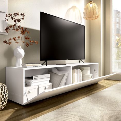 Mobile Porta tv Borger, un Ripiano, Un'anta, 2 Vani, 42x180x42h cm Bianco (1/5)