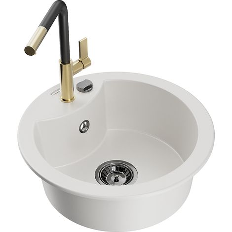 Mexen Diego lavello in granito 1-vasca con miscelatore cucina Flora, bianco - 6512-20-670401-57-B (1/5)