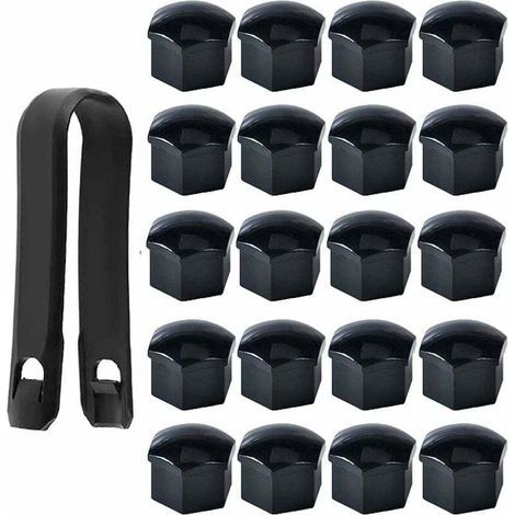 BUNTHAUS Set mit 20 Radmutternkappen (17 mm), Radbolzenmutternabdeckungen, Sechskant-Radmutternabdeckungen mit Demontagewerkzeug für PKW, Schwarz