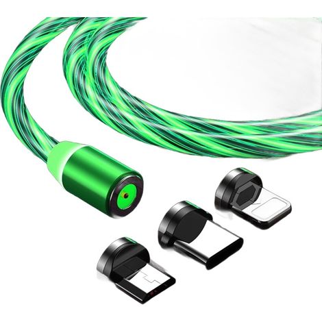Cable LED magnético para iPhone Micro USB Tipo-C 200cm kb31Verde