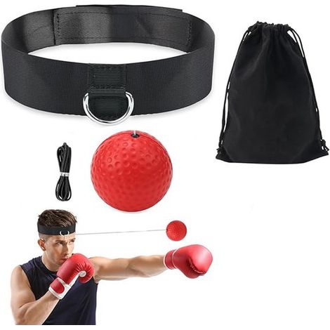 Balle de réflexe de boxe - Balle de réflexe pour la tête - Entraîneur de réflexes - Mini-entraînement de boxe et kickboxing à domicile - Balle de réflexe de boxe - Rouge et noir (1/5)