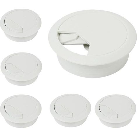 Set di 6 passacavi bianchi da 50 mm per scrivania, tavolo, protezione cavi, cavi rotondi e organizzazione (1/5)