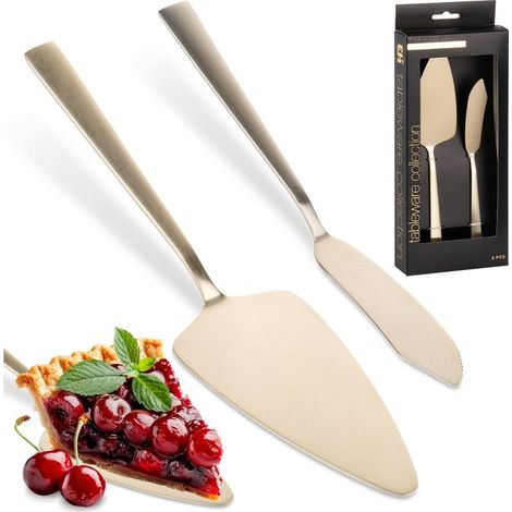 Ensemble de 2 spatules et couteaux à gâteau, acier, doré, EXCELLENT HOUSEWARE 139749 (1/5)