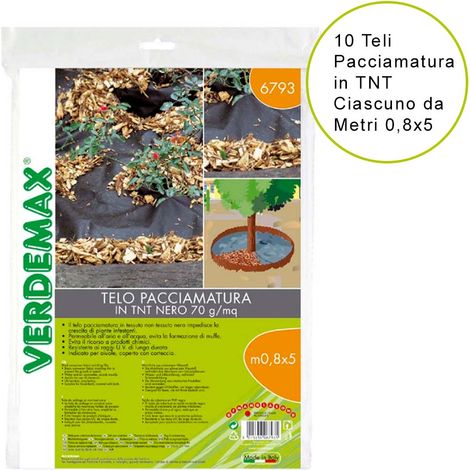 10 teli pacciamatura tnt 60 gr/mq nero ciascuno da metri 0,8x5 verdemax