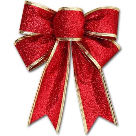 Nœuds de Noël rouges pour décoration d'extérieur, grand nœud à paillettes pour sapin de Noël avec bordure dorée pailletée pour décoration de porte d'entrée de Noël, rouge, 18 x 23 cm (1/5)