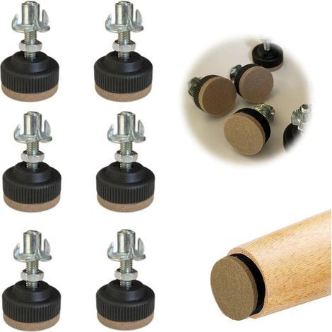 Adjustable feet with M6 x 30 mm screws, pack of 6, adjustable tilting feet with shock-absorbing felt, adjustable screw feet for furniture. (1/5)