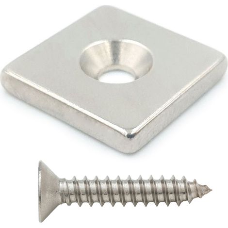 AIMANT PLAQUE EN NÉODYME AVEC TROUS POUR VISSEURS 18x18x3mm trou 8/4 HUNTER