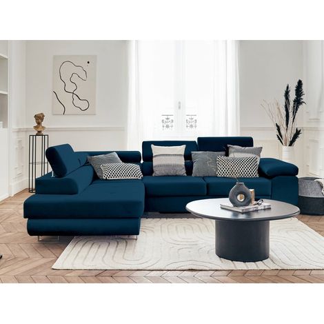 Bestmobilier – Canapé d'angle gauche 5 places convertible – Coffre de rangement – Têtières réglables – Revêtement velours – Dimensions L272 x H90 x P202 cm (1/5)