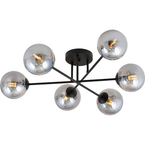 Plafoniera Moderna Morrigan 6 Luci In Acciao Nero E Sfere In Vetro Fumè (1/5)