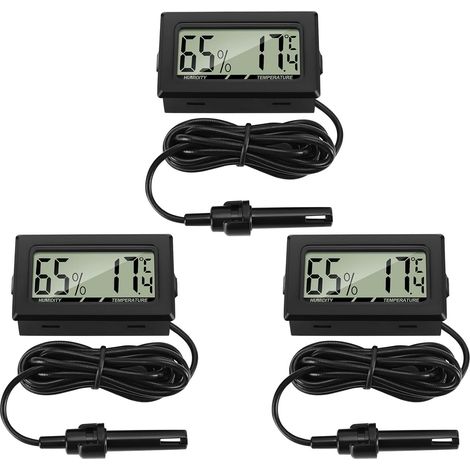 Termometro igrometro digitale con sonde esterne, misuratore di temperatura e umidità per soggiorno, ufficio, incubatrice per rettili, pollame, 3 pezzi (1/4)