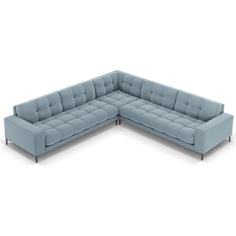 Canapé d'angle symétrique 6 places en velours bleu clair (1/5)