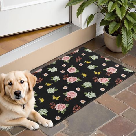 Tapis de porte Pioneer Flower à motif floral, lavable et antidérapant, 40 x 60 cm, idéal pour l'entrée, la chambre, la cuisine et la salle de bain. (1/4)