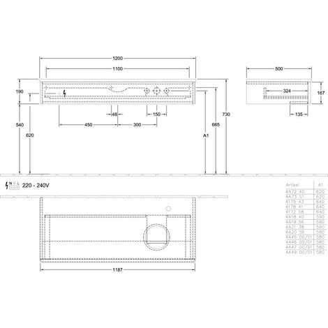 Villeroy & Boch L12150HJ WTUS Antao L125 1200x190x500mm