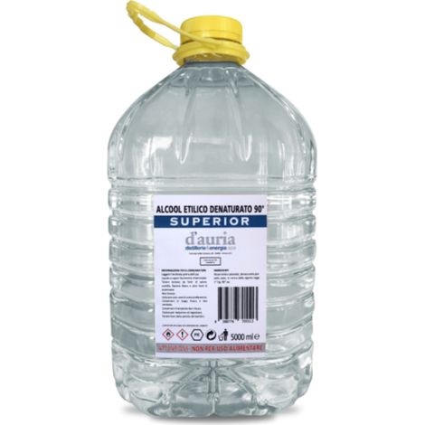 Alcool etilico denaturato DGS 90 gradi Superior incolore D&039Auria da 5 litri etanolo