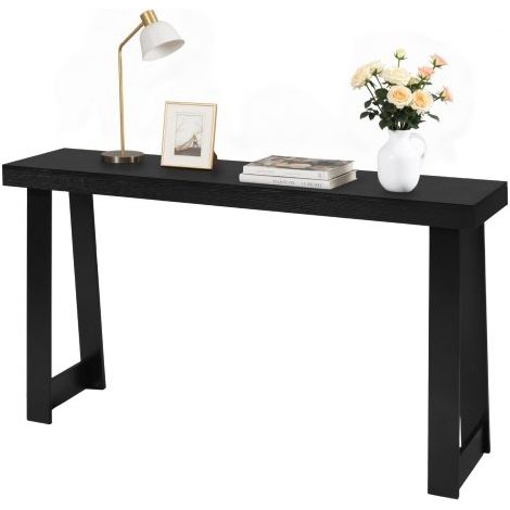 Mesa Consola Moderna, Mesa Auxiliar Rectangular para Colocar Detrás del Sofá, 140 x 30,5 x 81 cm, Fabricada en Panel Multicapa, para Recibidor, Dormitorio, Sala de Estar, Negro, Carga 50 kg (1/5)