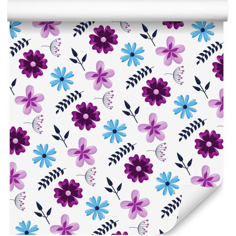 Tapete mit lila Blumen, weiß und lila, für Wohn- und Schlafzimmer, 50 x 1000 cm (1/5)