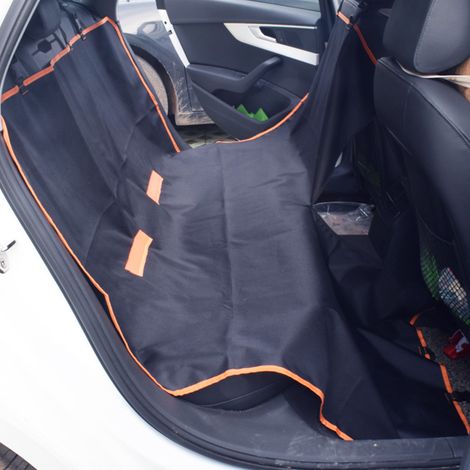 Tapis auto pour chien en tissu Oxford imperméable anti-salissure protection banquette arrière noir bord orange 140x146 cm (1/4)