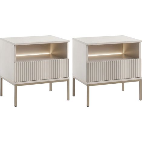 Comodino con 1 cassetto e 1 nicchia Con LED MDF e Vetro fumé Beige Lotto di 2 OVILA (1/5)